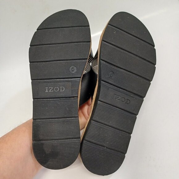 IZOD Sandals Black Tan Alyssa Criss Cross Slip On Open Toe Flats Womens 6 M - Picture 13 of 15